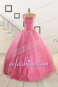 Simple Sweetheart Sequins Quinceanera Dress in Rose Pink For 2015
