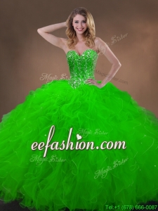 Classical Spring Green Quinceanera Gowns with Beading and Ruffles