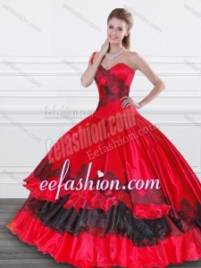 Exquisite Applique Red and Black Quinceanera Dress in Organza and Taffeta