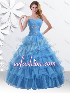 Princess Baby Blue Sweet 16 Dress with Beading and Ruffled Layers