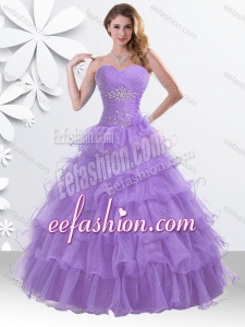 Princess Lilac Sweet 16 Gown with Beading and Ruffled Layers