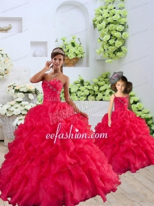 Coral Red Sweetheart Ruffles Organza Princesita Dress with Beading