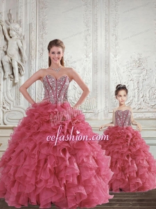 Romantic Beading and Ruffles Rust Red Sweet 15 Dress for 2015