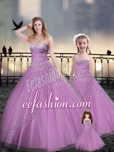 Custom Made Beaded and Applique Macthing Sister Dresses in Lilac