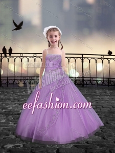 Cute Spaghetti Straps Beaded Lilac Flower Girl Dresses in Tulle