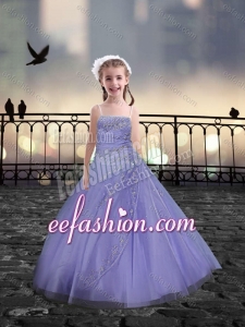Spaghetti Straps Beaded Little Girl Pageant Dress in Lavender