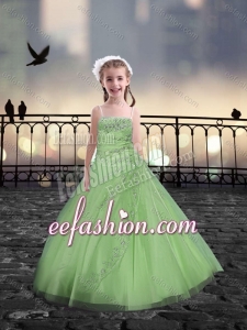 Spaghetti Straps Spring Green Little Girl Pageant Dress with Beading