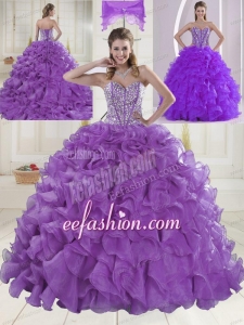 Eggplant Purple Brush Train Quinceanera Dresses with Sweetheart