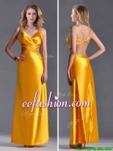 2016 Luxurious Beaded Decorated Straps Criss Cross Prom Dress in Gold