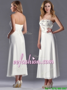 Beautiful Applique with Beading White Mother Of The Bride Dress in Tea Length