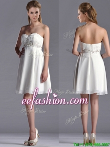 Beautiful Beaded Decorated Waist Chiffon Bridesmaid Dress in White