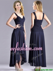 Beautiful Straps Black Chiffon Mother Of The Bride Dress with High Low