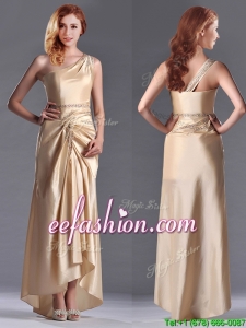 Champagne Ankle-length Beaded Side Zipper Mother Of The Bride Dress with One Should