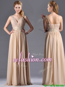 Champagne Empire Straps Beaded ChiffonBest Mother Of The Bride Dress for Graduation