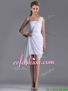 Cheap Column One Shoulder White Short Prom Dress with Zipper Up