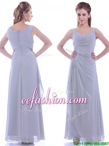 Cheap Column V Neck Ankle-length Ruching Prom Dress in Grey