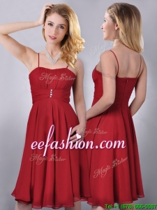 Cheap Spaghetti Straps Knee Length Chiffon Prom Dress in Red