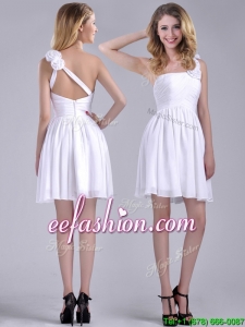 Classical Criss Cross White Prom Dress with Hand Crafted Flowers