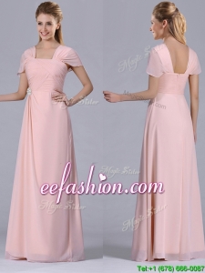 Column Square Chiffon Light Pink Chiffon Ruching Mother Of The Bride Dress for Homecoming