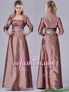 Column Sweetheart Brown Side Zipper Beaded Best Mother Of The Bride Dress with Jacket