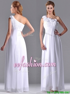 Elegant Empire Hand Crafted Side Zipper White Prom Dress with One Shoulder