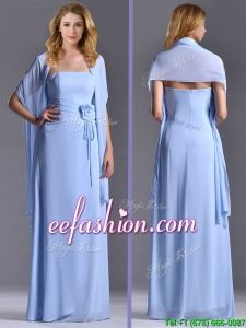 Elegant Empire Light Blue Long Best Mother Of The Bride Dress with Handcrafted Flowers