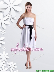 Elegant Empire Strapless Ruched and Be-ribboned White Prom Dress in Chiffon