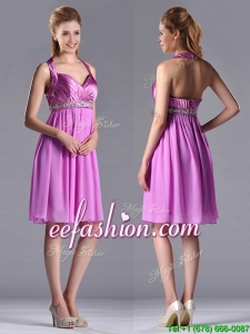Empire Halter Knee-length Beaded Short Prom Dress in Lilac