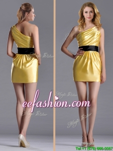 Exclusive One Shoulder Ruched and Belted Prom Dress with Side Zipper