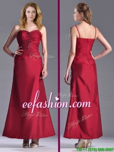 Exclusive Spaghetti Straps Wine Red Best Mother Of The Bride Dress with Beading and Ruching