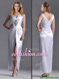 Exquisite Column V Neck Mother Of The Bride Dress with Beading and High Slit