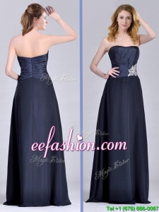 Exquisite Empire Satin Beaded Long Mother Of The Bride Dress in Navy Blue