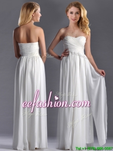 Exquisite Empire Sweetheart Ruched White Long Prom Dress in Chiffon