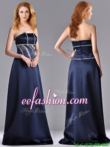 Fashionable Column Strapless Taffeta Long Best Mother Of The Bride Dress in Navy Blue