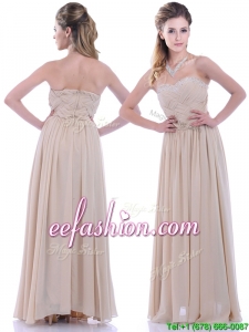 Fashionable Empire Champagne Chiffon Prom Dress with Beading and Ruching