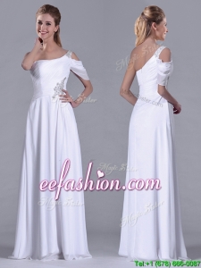 Fashionable Empire One Shoulder Beaded White Long White Prom Dress for Holiday