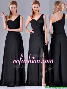 Gorgeous One Shoulder Black Best Mother Of The Bride Dress with Ruching and High Slit