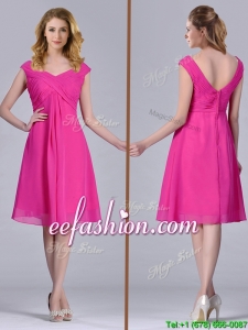 Hot Pink Empire Knee-length Chiffon Ruching Short Prom Dress for Graduation