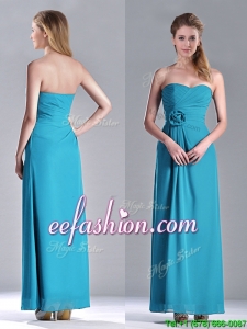 Hot Sale Ankle Length Hand Crafted Flower Prom Dress in Teal