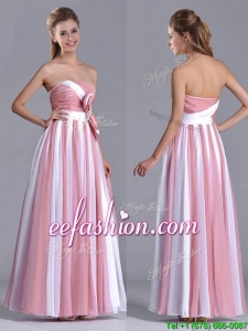 Hot Sale Bowknot Strapless White and Pink Prom Dress with Side Zipper