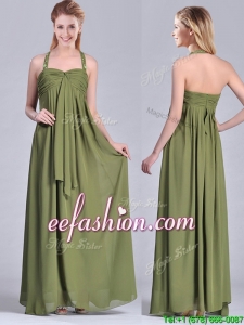 Latest Beaded Decorated Halter Top Best Mother Of The Bride Dress in Olive Green