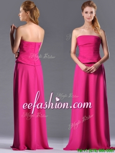 Latest Hot Pink Strapless Long Mother Of The Bride Dress with Zipper Up