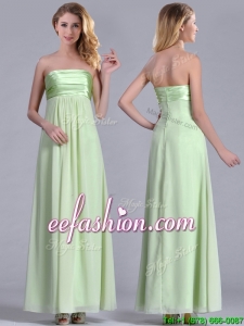 Latest Strapless Yellow Green Chiffon Prom Dress in Ankle Length