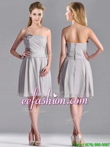 Lovely Empire Strapless Chiffon Grey Prom Dress with Hand Made Flower
