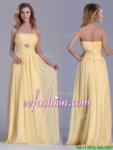 Lovely Empire Yellow Long Prom Dress with Beading and Ruching