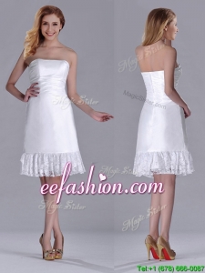 Low Price Strapless White Short Prom Dress in Lace and Satin