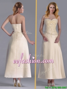 Luxurious Tea Length Applique Decorated Bodice Mother Of The Bride Dress in Off White