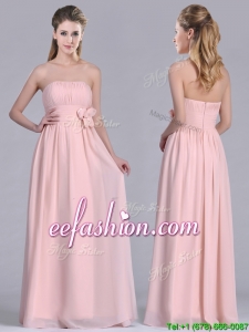 Modern Chiffon Handcrafted Flowers Long Prom Dress in Baby Pink