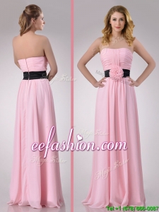 Modern Empire Chiffon Pink Long Prom Dress with Hand Crafted Flower