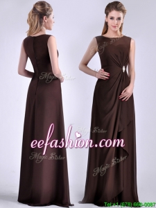 Modest Bateau Brown Chiffon Long Best Mother Of The Bride Dress with Zipper Up